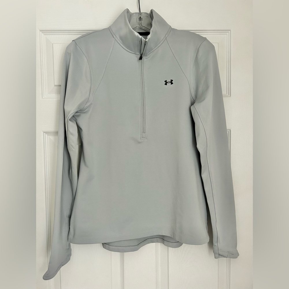 Women’s Under Armour Light Gray Half-Zip Fitted Coldgear UA Cozy Top Medium